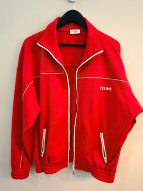 Celine Bright Red Athletic Zip Jacket